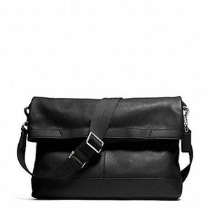 COACH CAMDEN BLACK LEATHER FOLDOVER TOTE BAG